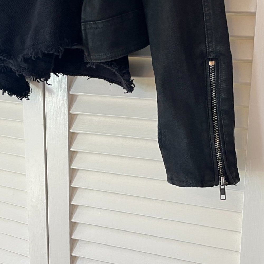 Free People Drape Front Coated Moto Jacket 2 black denim - Picture 3 of 14